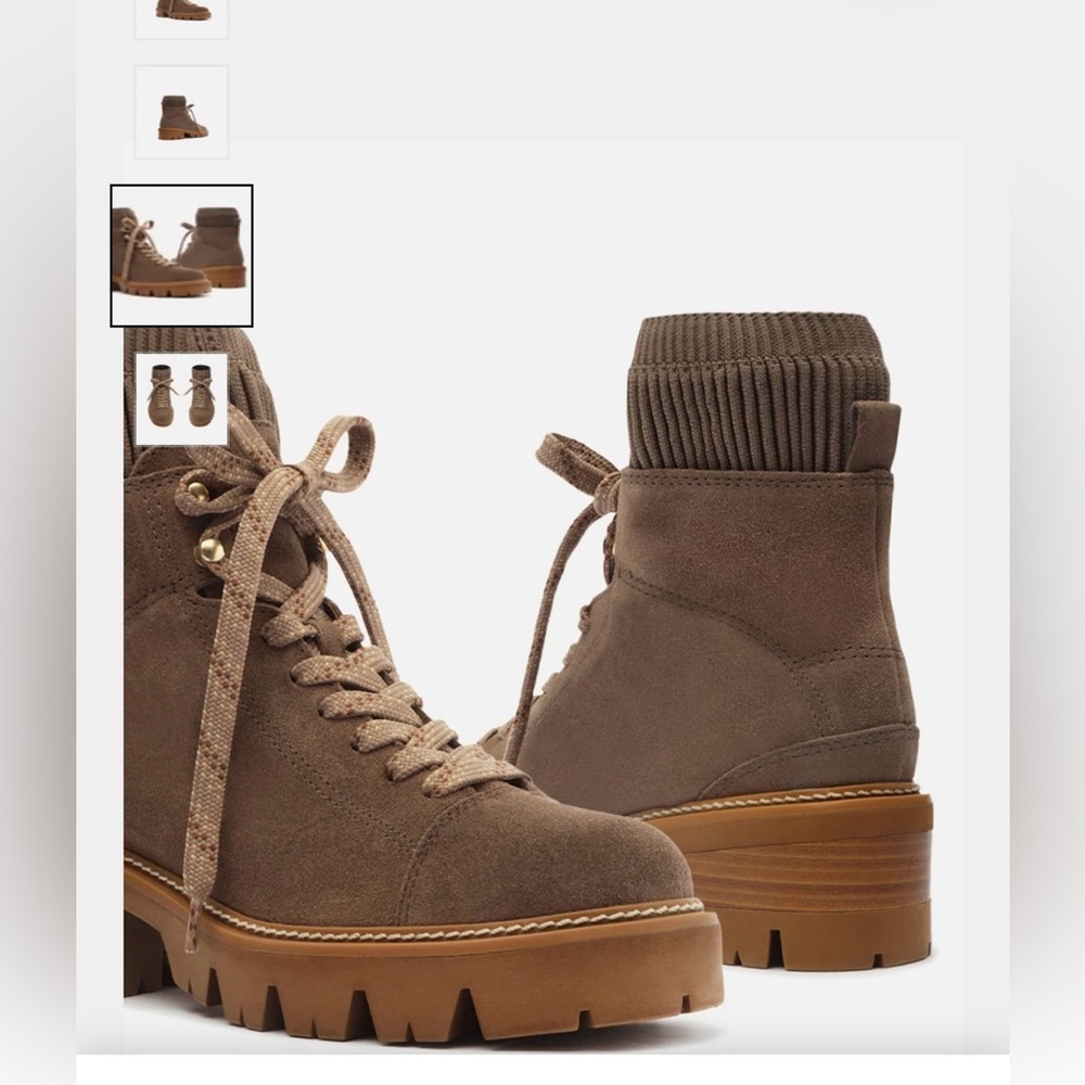 Arezzo NWT Madelyn Suede Leather Tractor Combat Lace-Up Boot Winter Tan Size 7.5